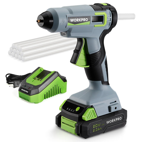 WorkPRO 20V cordless glue gun kit for fast, mess-free projects
