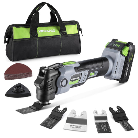 WORKPRO 20V oscillating tool battery enabling cordless cuts and reduced downtime