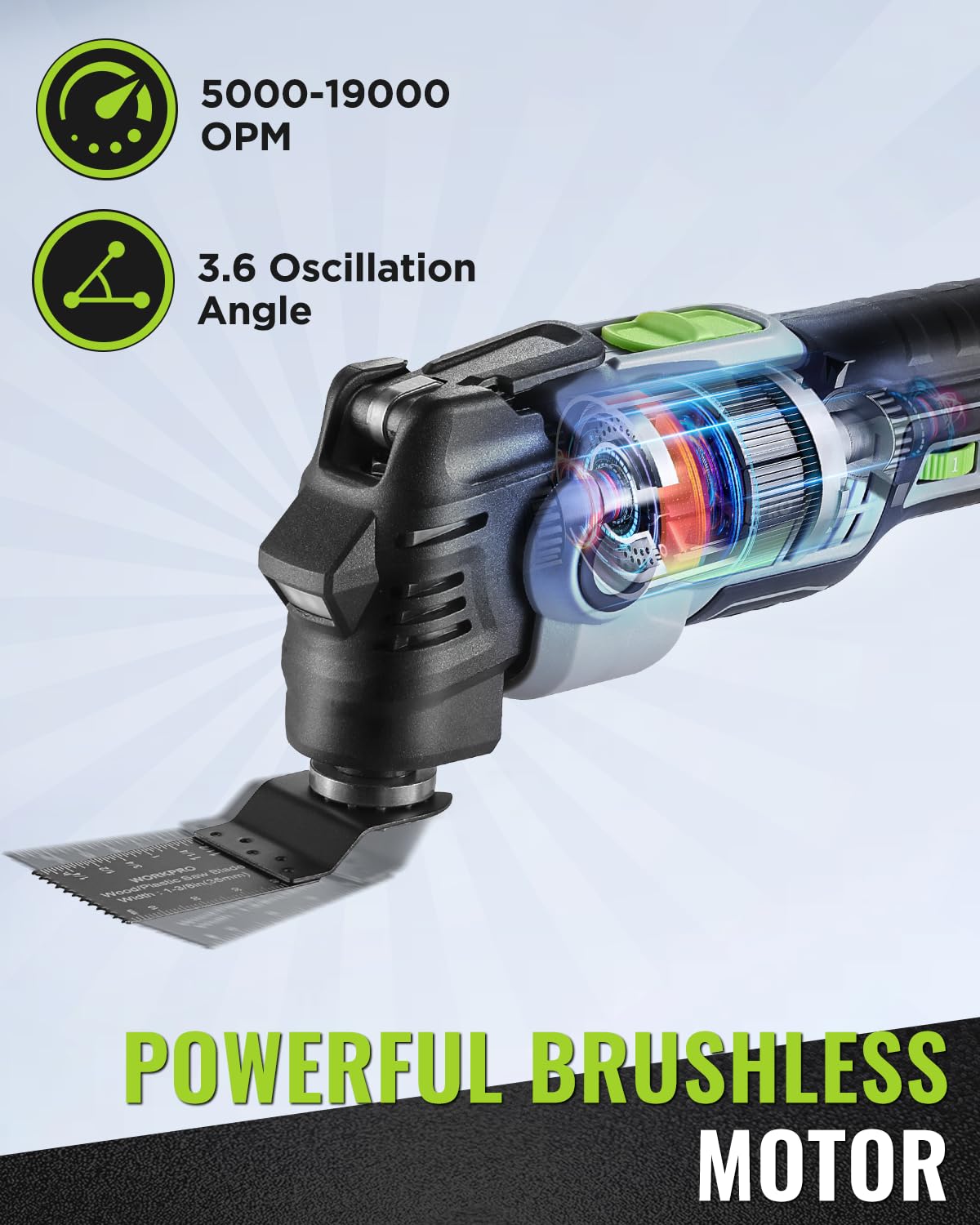 WORKPRO 6-speed dial lets you tailor speed to material and task