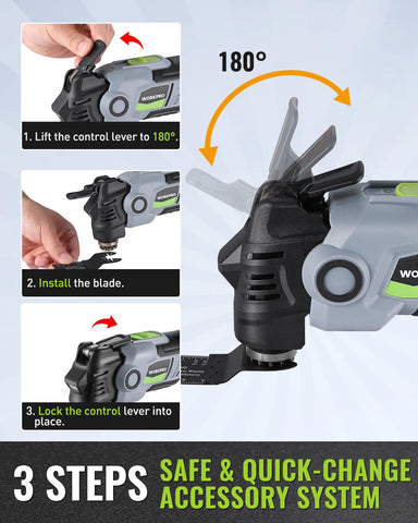 WORKPRO universal-fit interface compatible with most brands, saving time on blade swaps