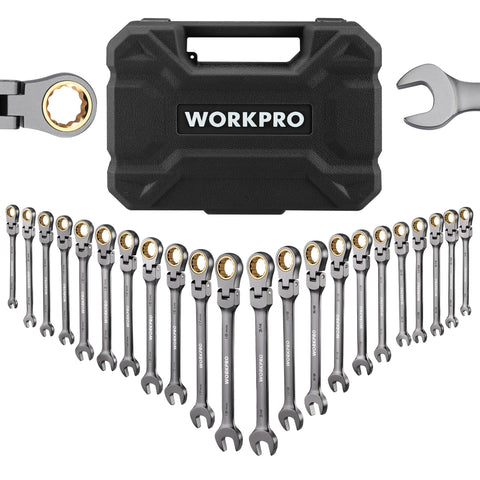 WORKPRO 22-piece flex-head wrench set in case with easy size access