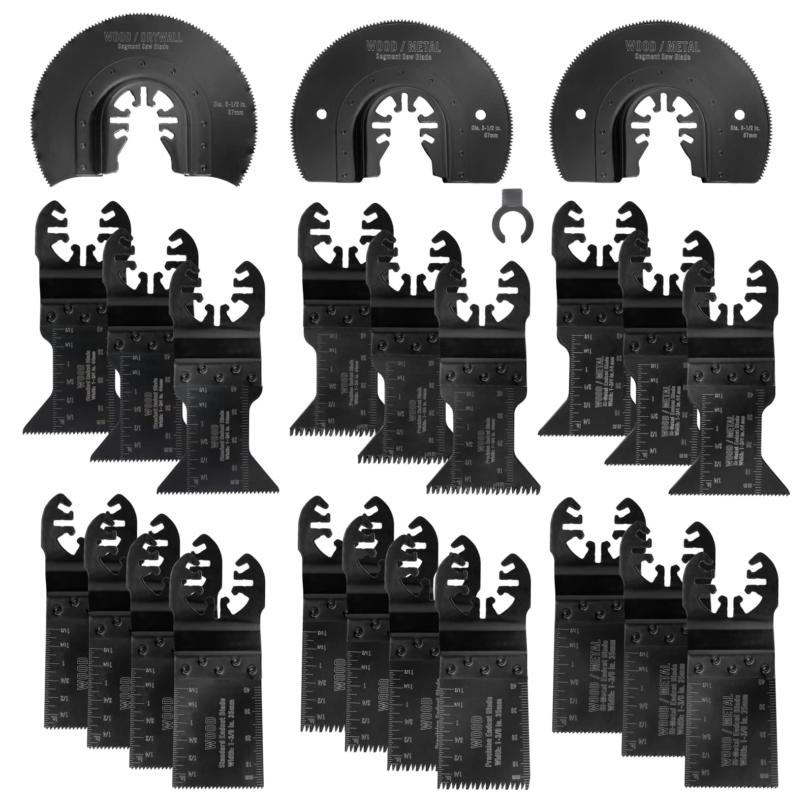 WorkPRO 23-piece blade set for quick-release tools, versatile for metal and wood cuts.