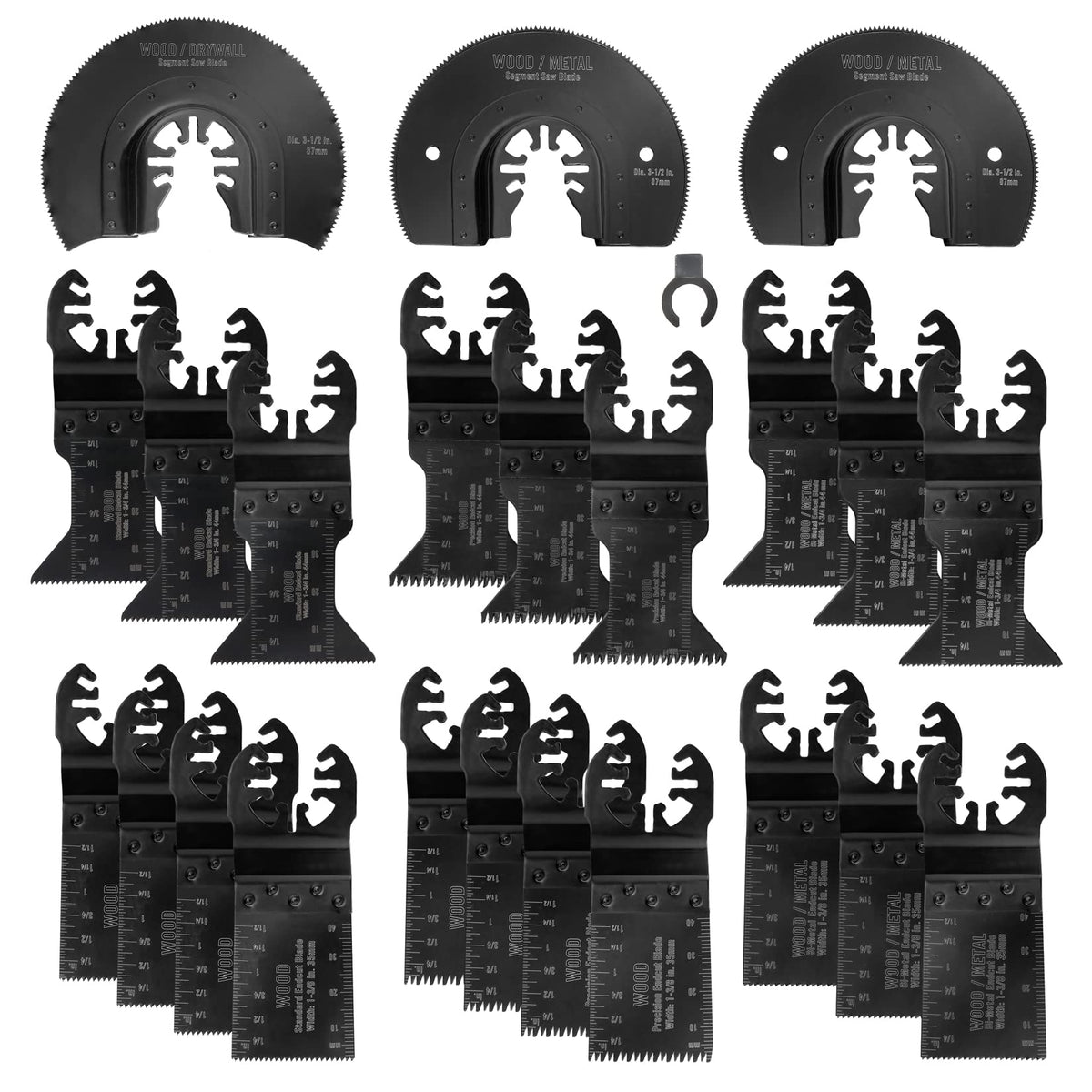 WorkPRO 23-piece blade set for quick-release tools, versatile for metal and wood cuts.