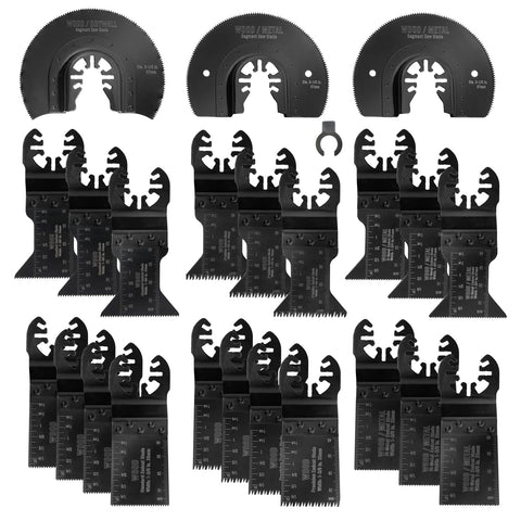 WorkPRO 23-piece blade set for quick-release tools, versatile for metal and wood cuts.