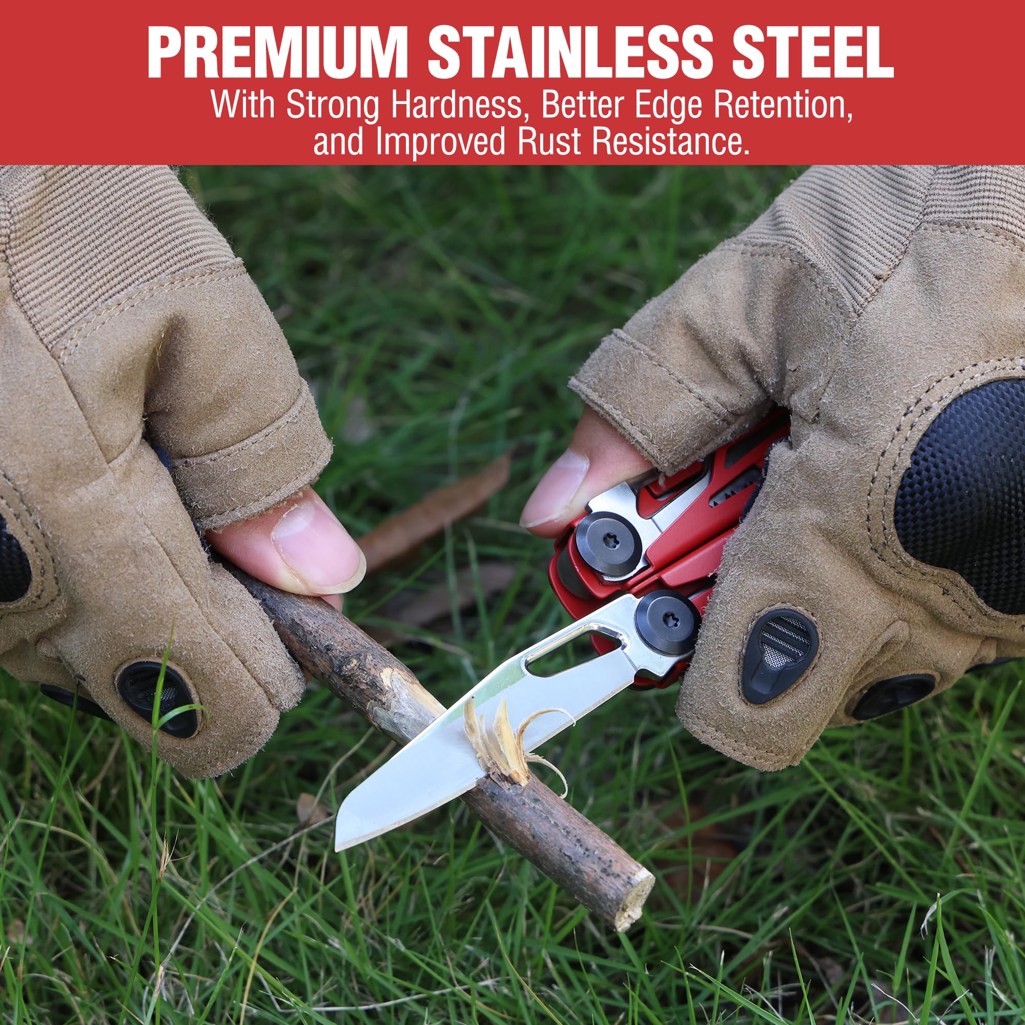 WORKPRO 24-in-1 multitool with belt clip for secure carrying.