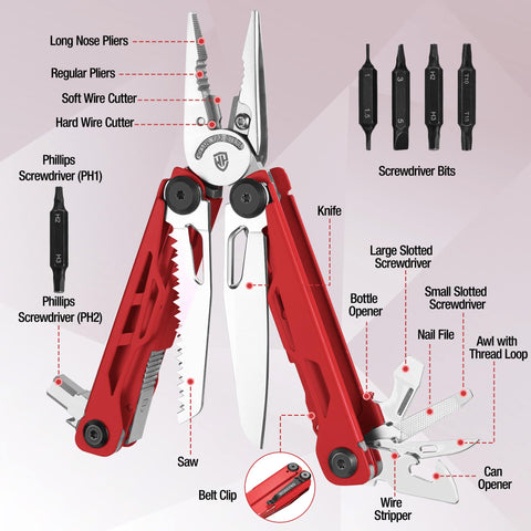 WORKPRO 24-in-1 multitool knife and saw for camping and repairs.