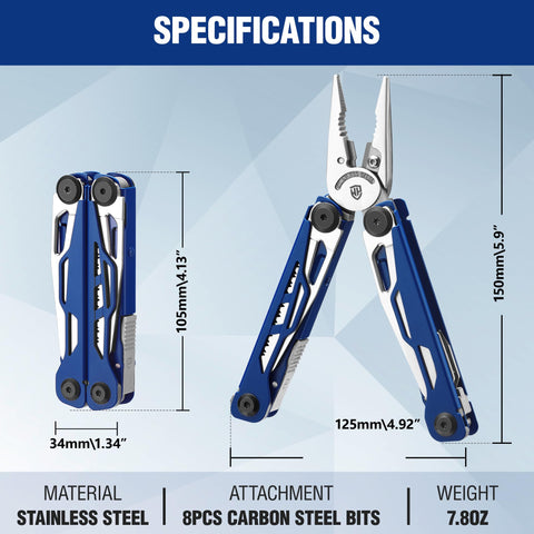 WORKPRO 24-in-1 multitool with pliers open, ideal for on-site repairs.