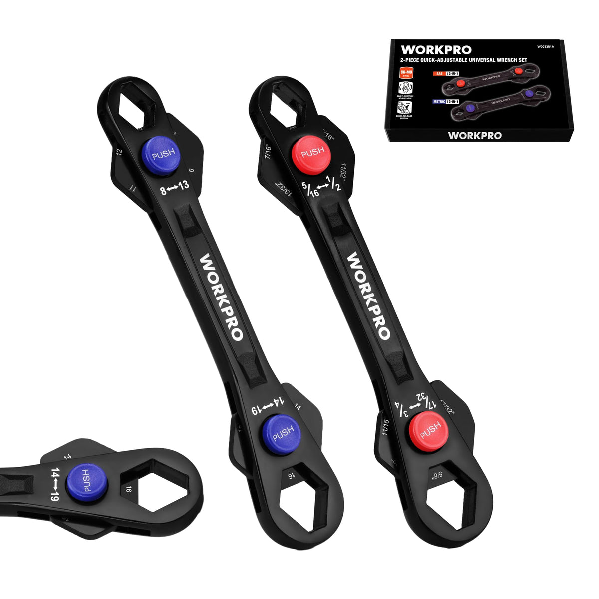 Workpro 2-piece wrench set with compact design for easy portability.
