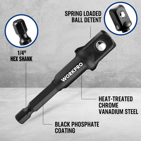 WORKPRO reducer 3/8 to 1/2 enables adapters for larger fasteners.
