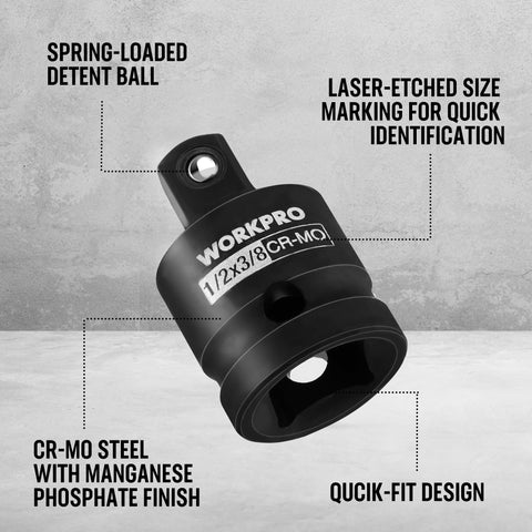 WORKPRO reducer 3/8 to 1/4 converts sizes for versatile socket access.