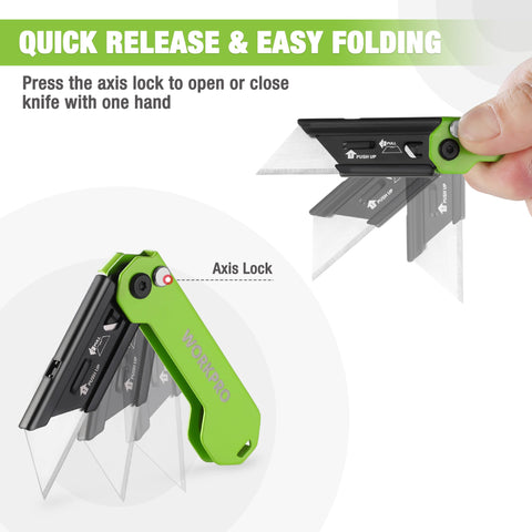 WORKPRO knife with blade deployed, ready for precise cuts on site.