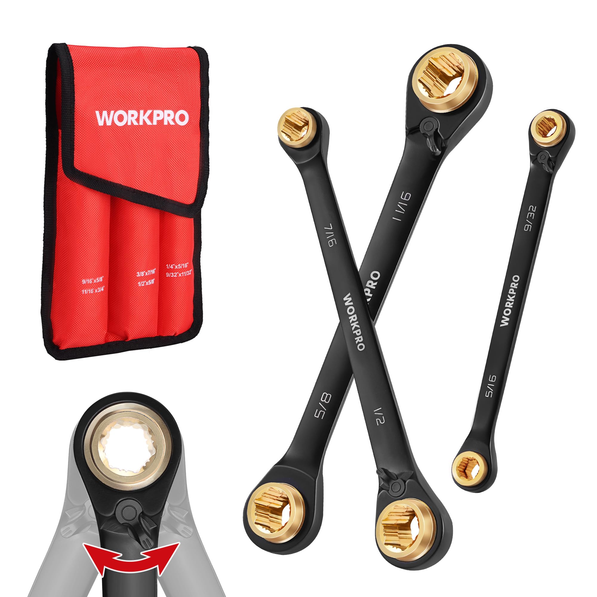 WORKPRO 3-piece 4-in-1 reversible wrench set in action for versatile repairs
