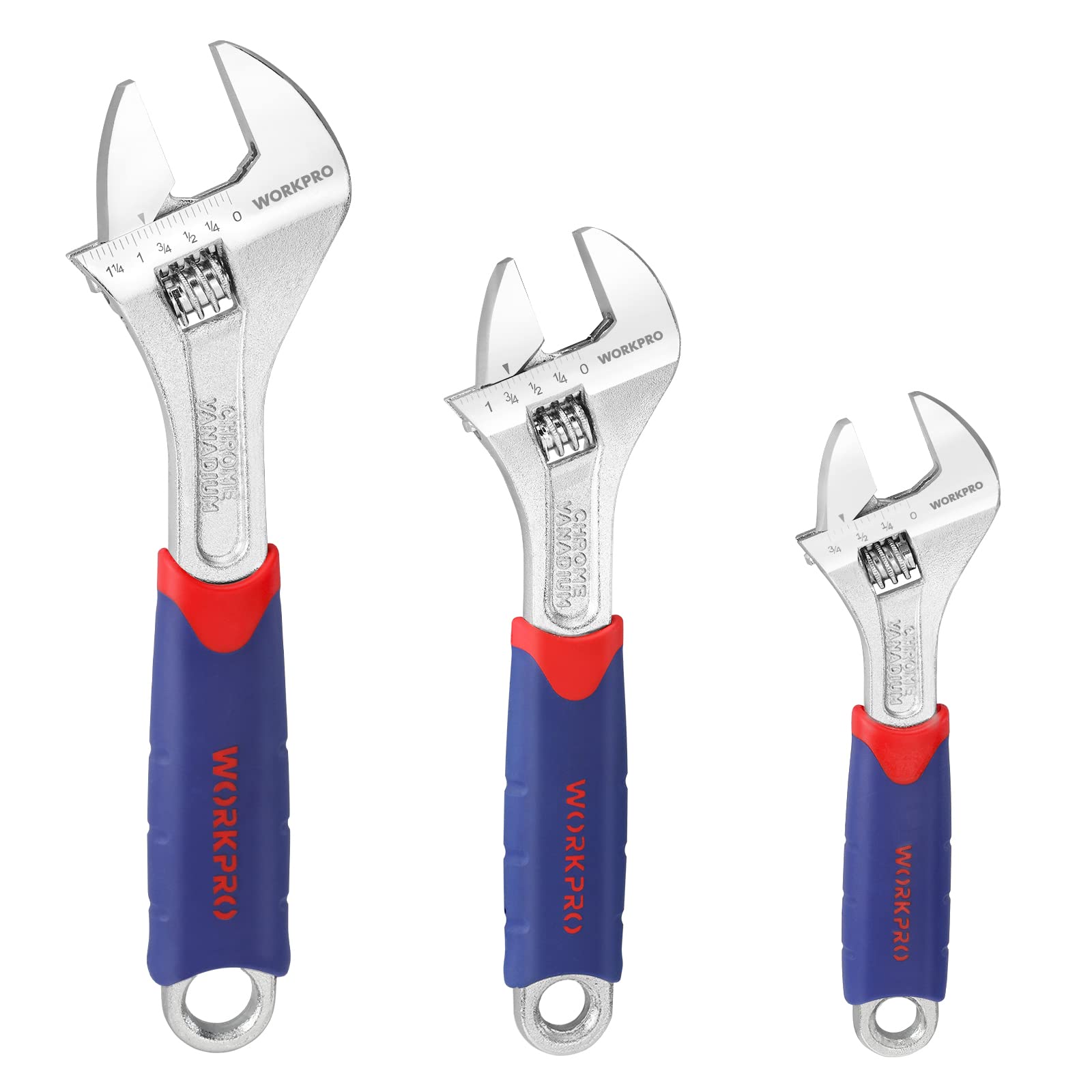 WORKPRO 3-piece adjustable wrenches in a compact home toolkit for versatile repairs.