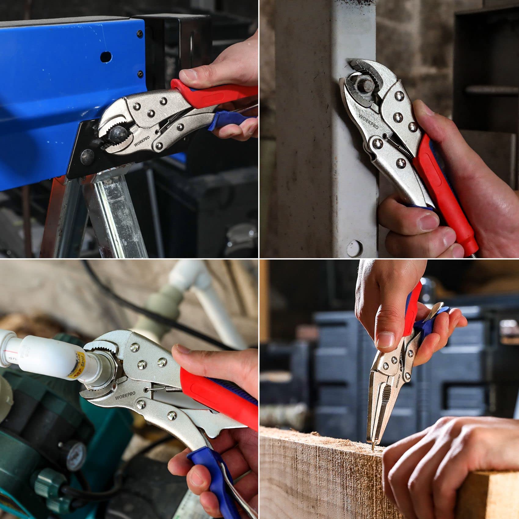 WORKPRO 3-piece locking pliers set shown in a compact case for easy storage.
