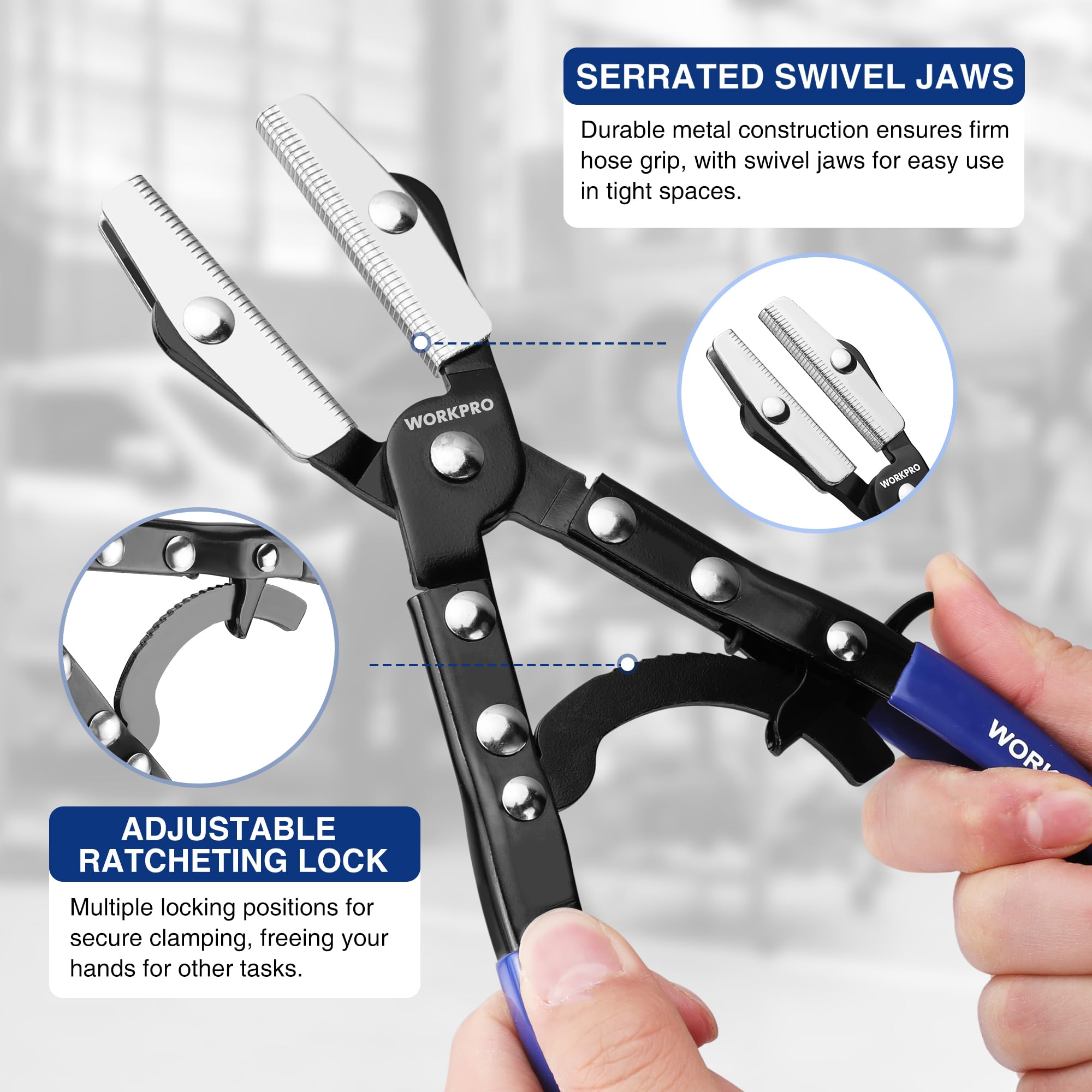 WORKPRO 10-inch hose pinch-off pliers for coolant line work in tight spaces