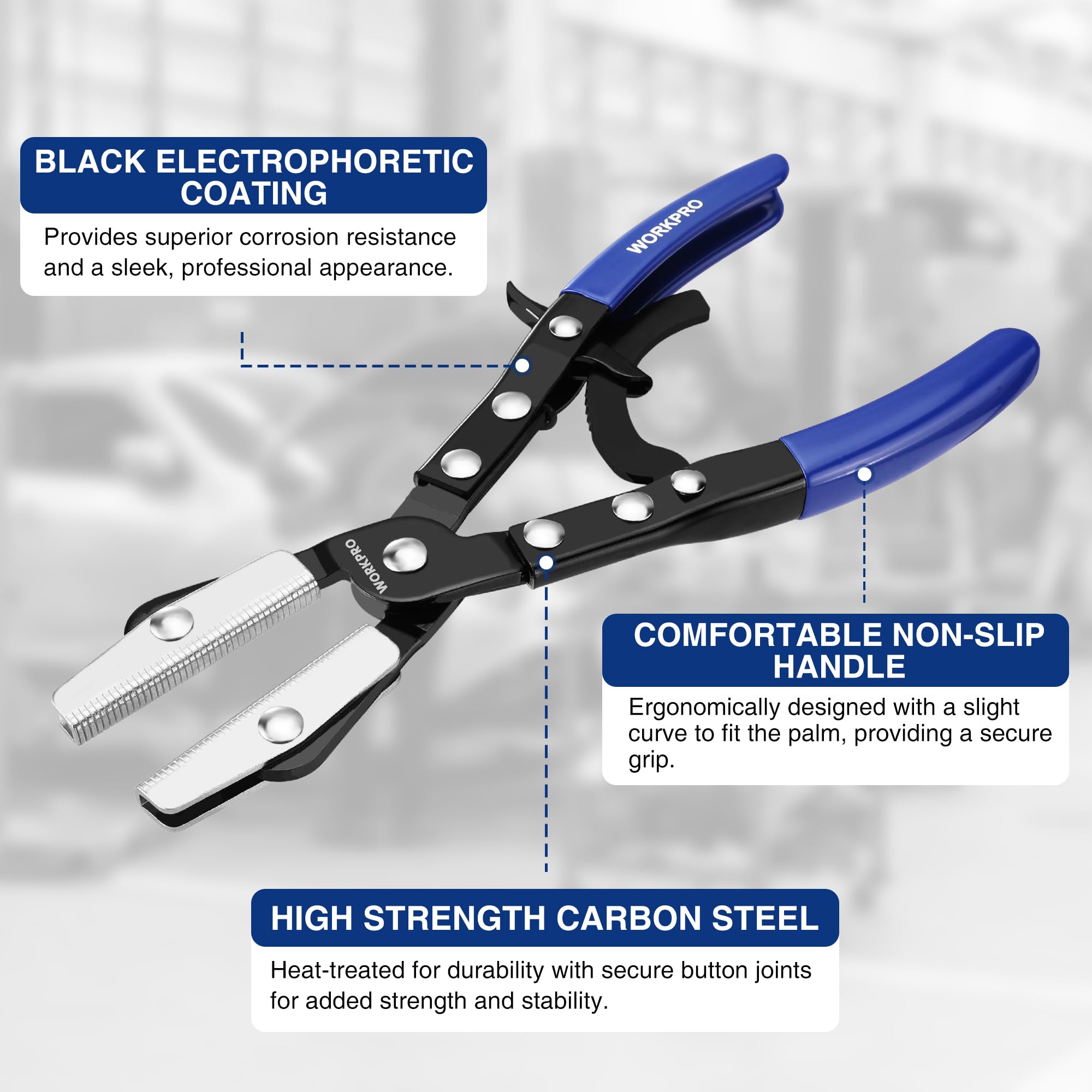 WORKPRO 12-inch hose pinch-off pliers for durable fuel line handling