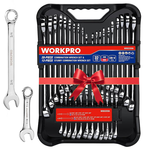 WORKPRO 32-piece wrenches set with SAE and metric sizes for versatile automotive repairs