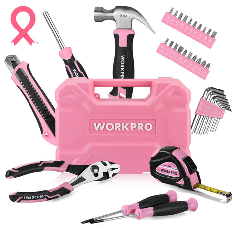WORKPRO 35-piece pink tools set in box for organized home repairs and DIY projects