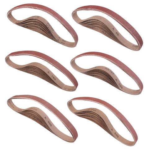 WORKPRO 36-pack 30-inch sanding belts with mixed grits for all-purpose woodworking smoothing.
