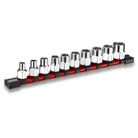 WORKPRO 38-drive socket set on a rail for easy organization and quick reach