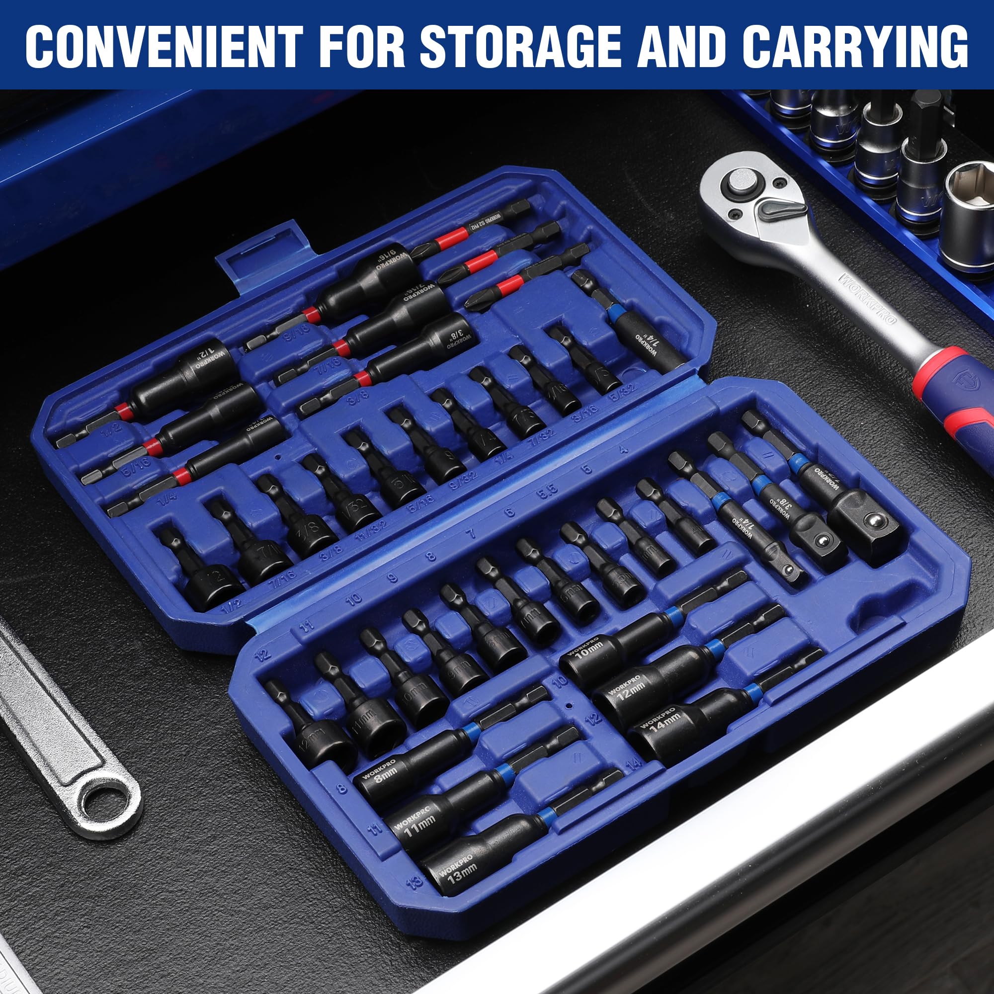 WORKPRO 38mm SAE nut drivers range for versatile applications