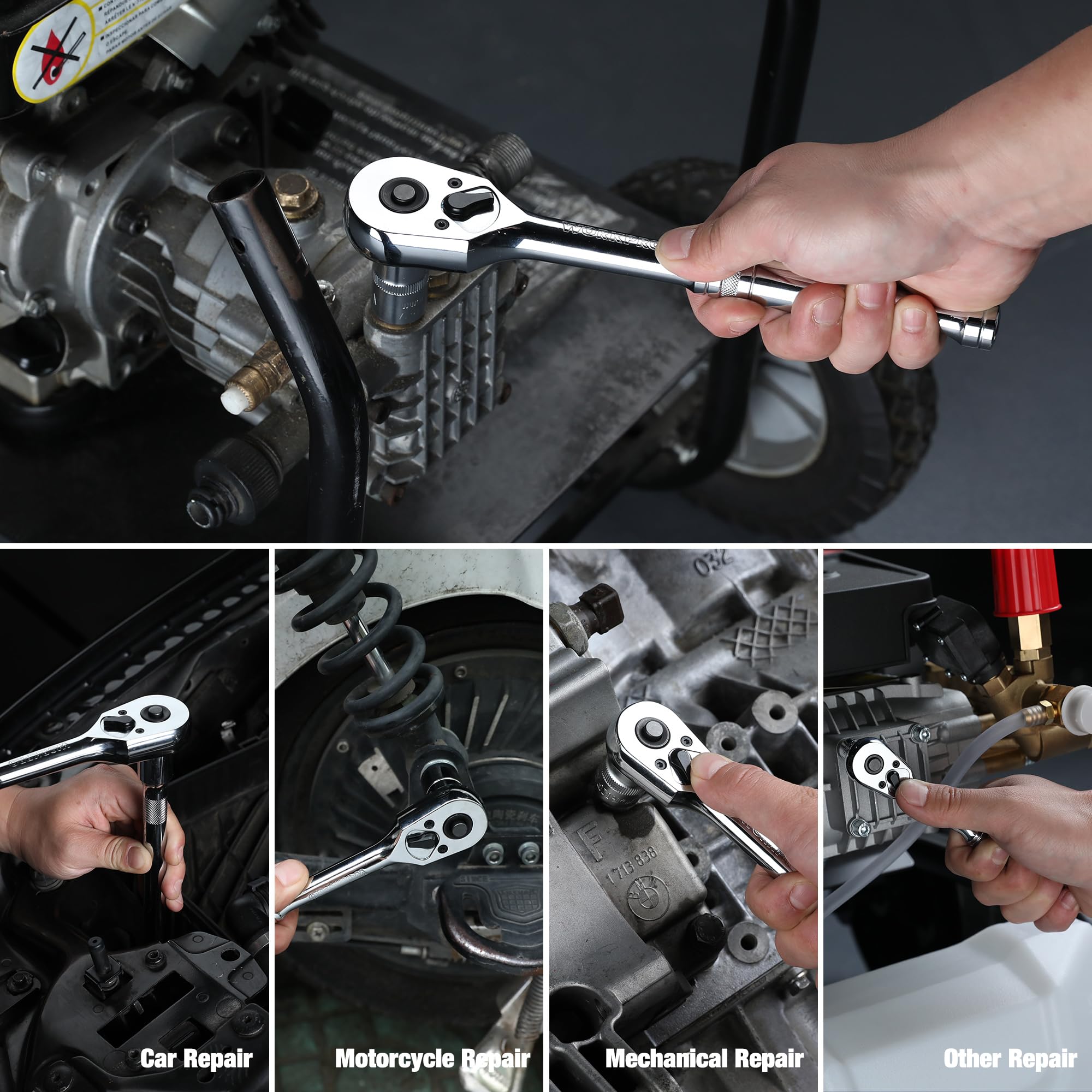 Three-piece set keeps common drive sizes within reach for home and professional use.