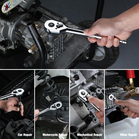 Three-piece set keeps common drive sizes within reach for home and professional use.