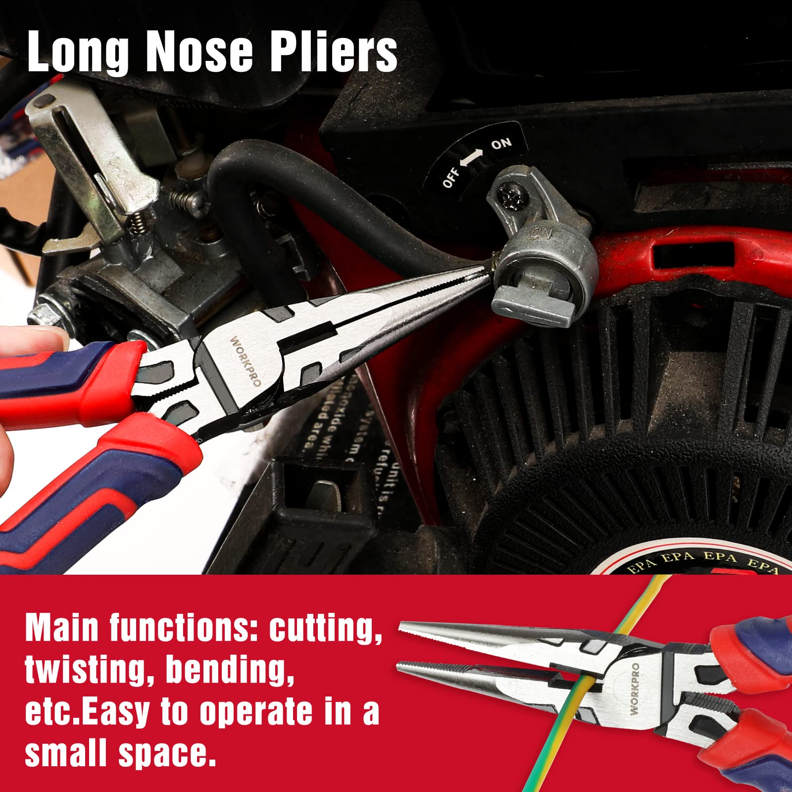 WORKPRO 4-Piece Pliers Set with groove-joint 8-inch and adjustable grip.