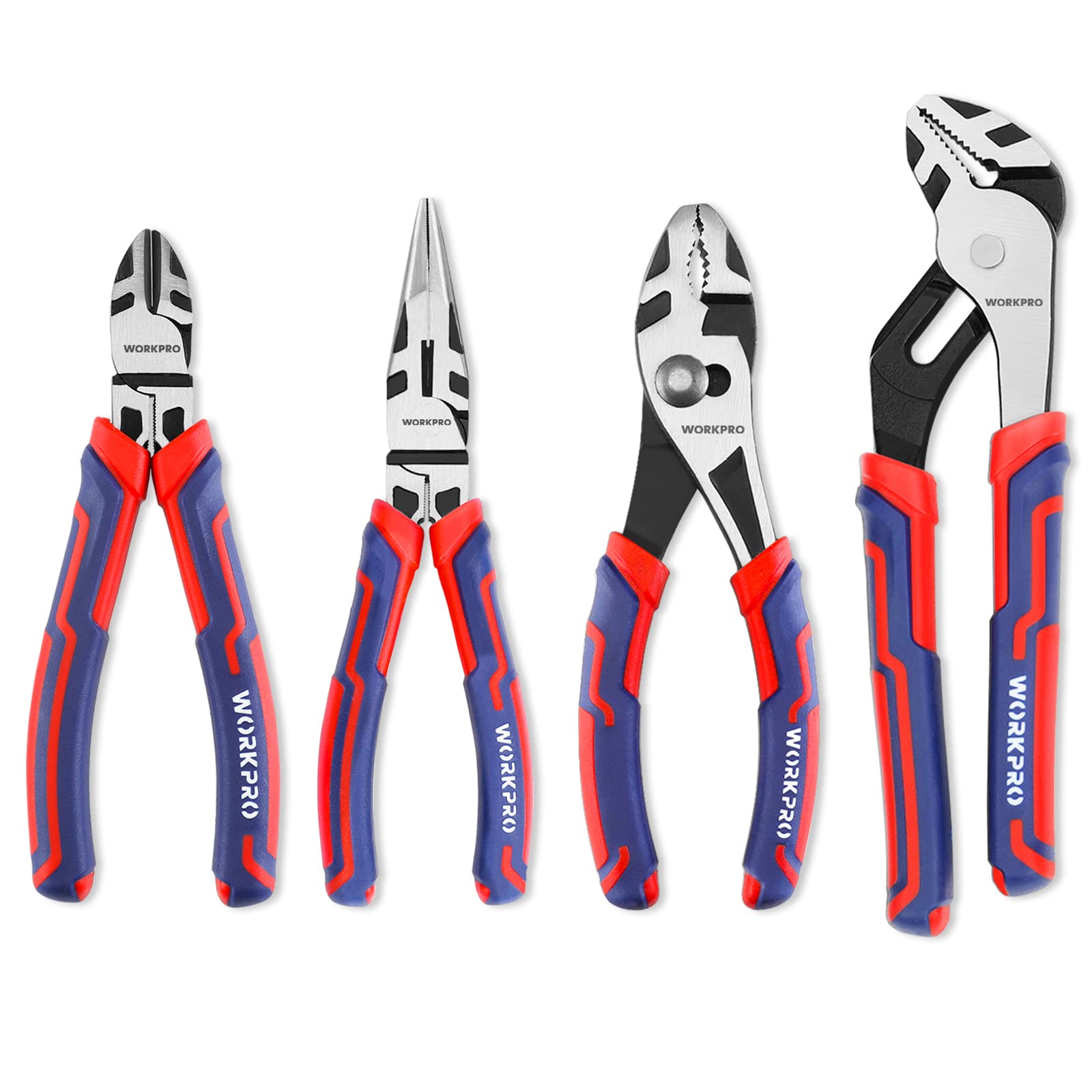 WORKPRO 4-Piece Pliers Set with long-nose 6-inch for precise gripping in tight spaces.