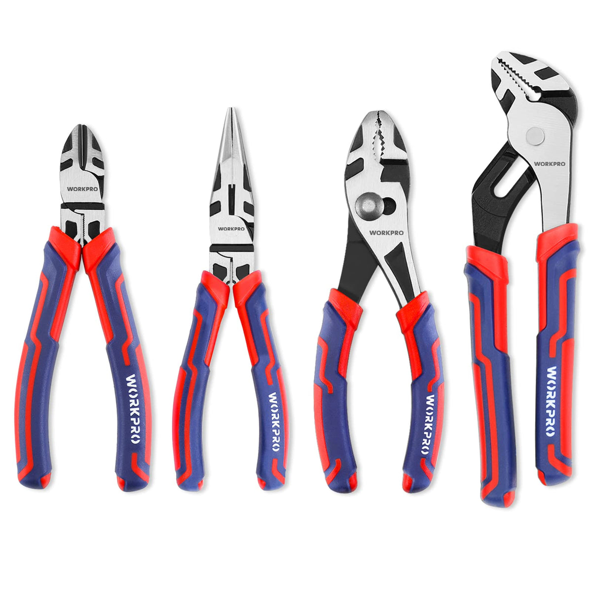 WORKPRO 4-Piece Pliers Set with long-nose 6-inch for precise gripping in tight spaces.