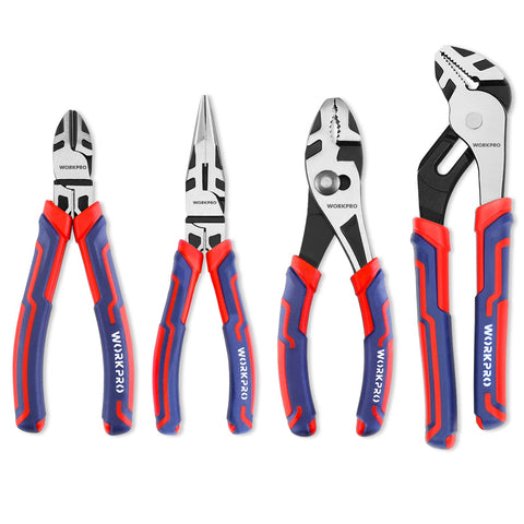 WORKPRO 4-Piece Pliers Set with long-nose 6-inch for precise gripping in tight spaces.