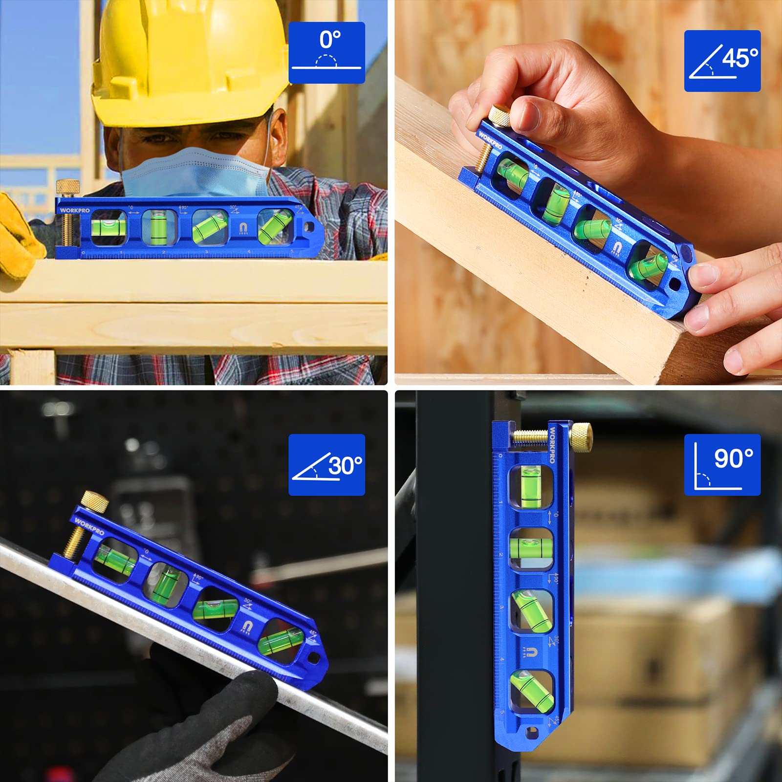 WORKPRO level with four vials for quick 0°, 30°, 45°, and 90° readings