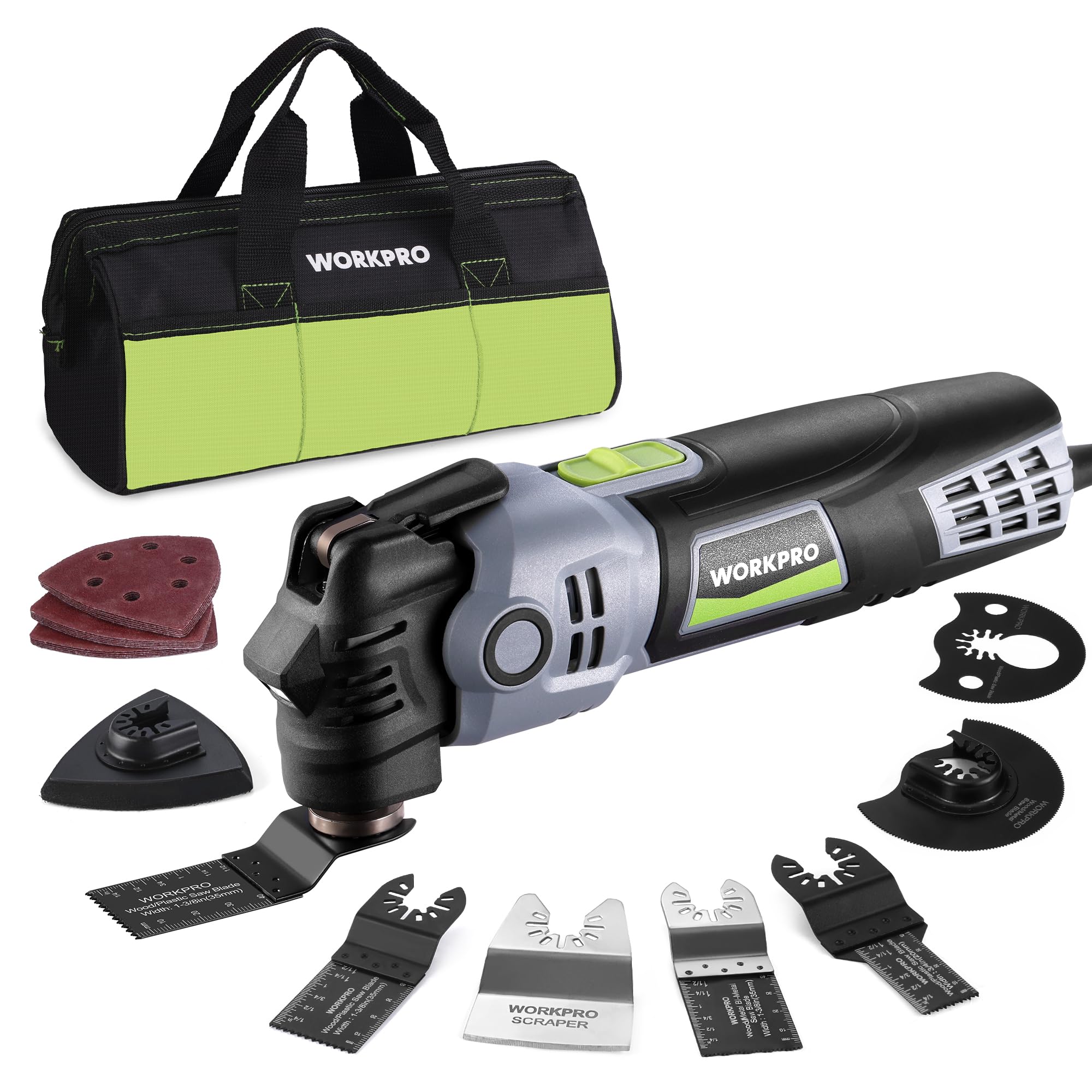WORKPRO 400W oscillating multi-tool front view for precise detail cuts.