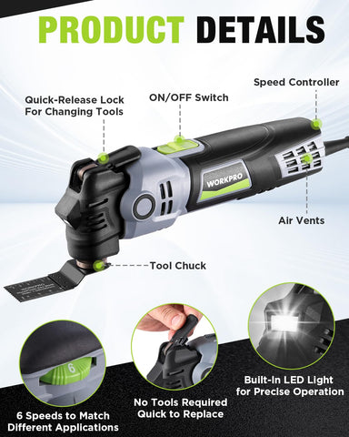 WORKPRO tool with LED light in action, brightening space for accurate results.