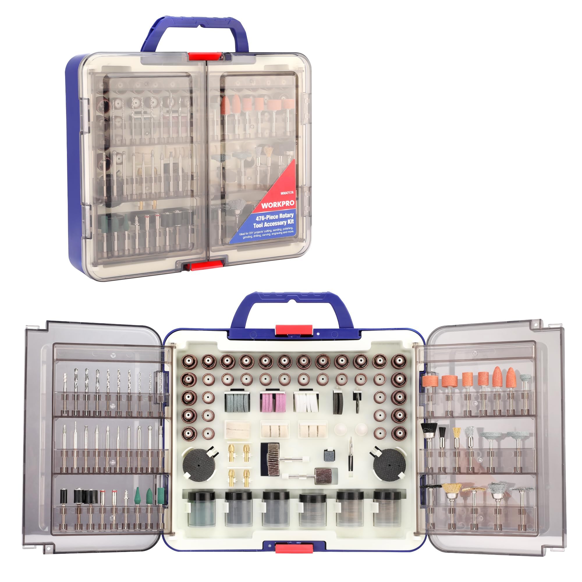 WORKPRO 476-piece rotary tool kit cover showing the full accessory range
