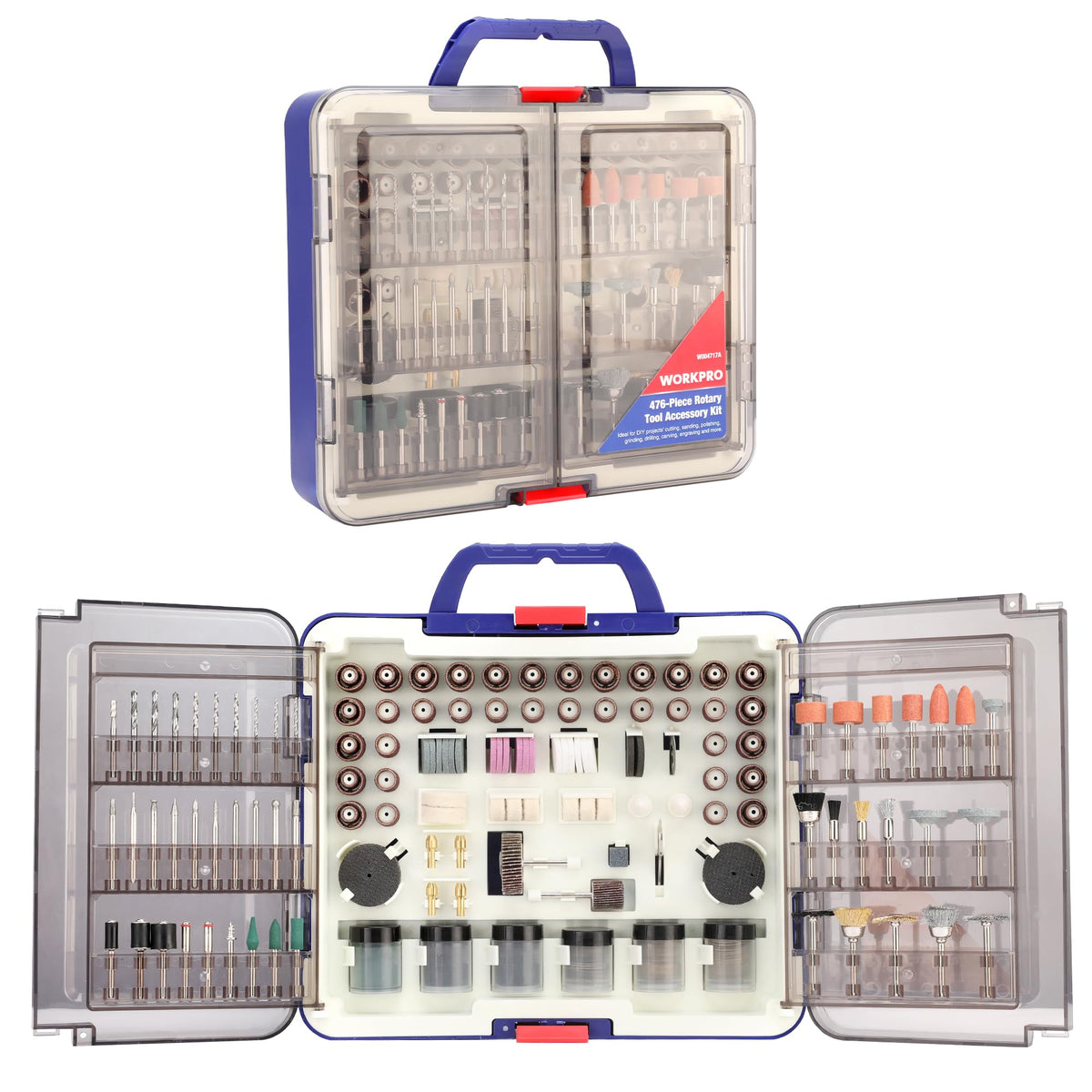 WORKPRO rotary tool kit overview with versatile accessories for DIY tasks.