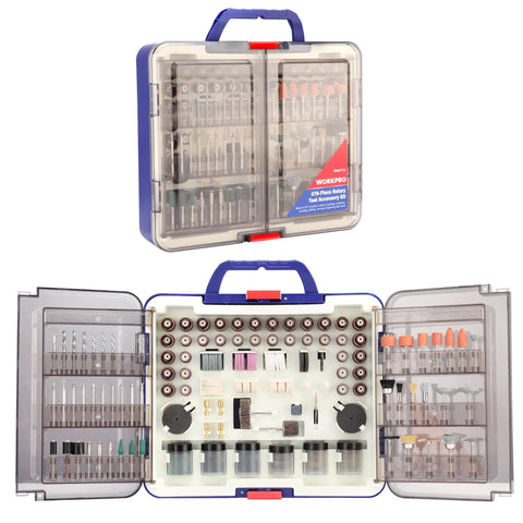 WORKPRO rotary tool kit overview with versatile accessories for DIY tasks.