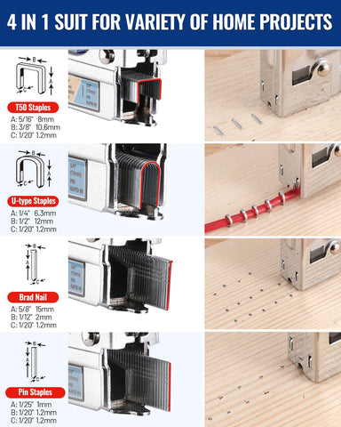 WORKPRO 4-in-1 staple gun includes 2,000 staples for ready-to-use projects.