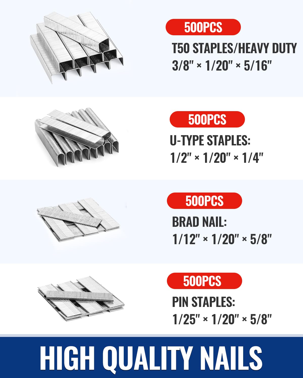 WORKPRO 4-in-1 staple gun dual power settings for hard and soft materials.