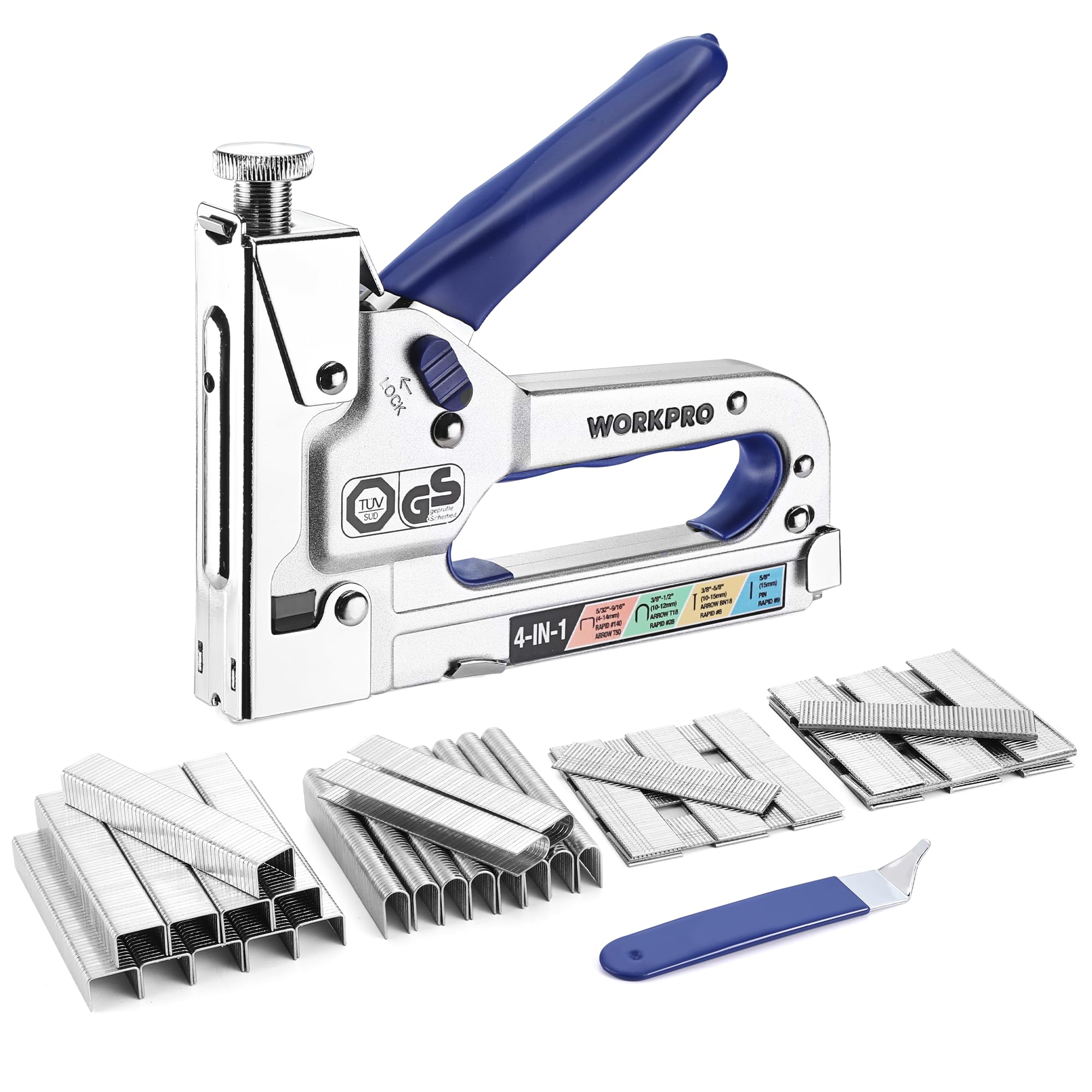 WORKPRO 4-in-1 staple gun front view for versatile DIY tasks.