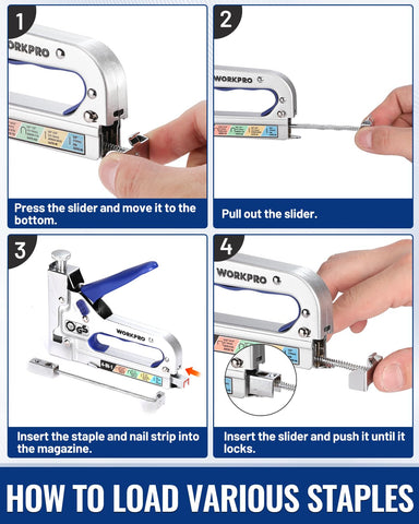 WORKPRO 4-in-1 staple gun used in upholstery projects for quick fixes.