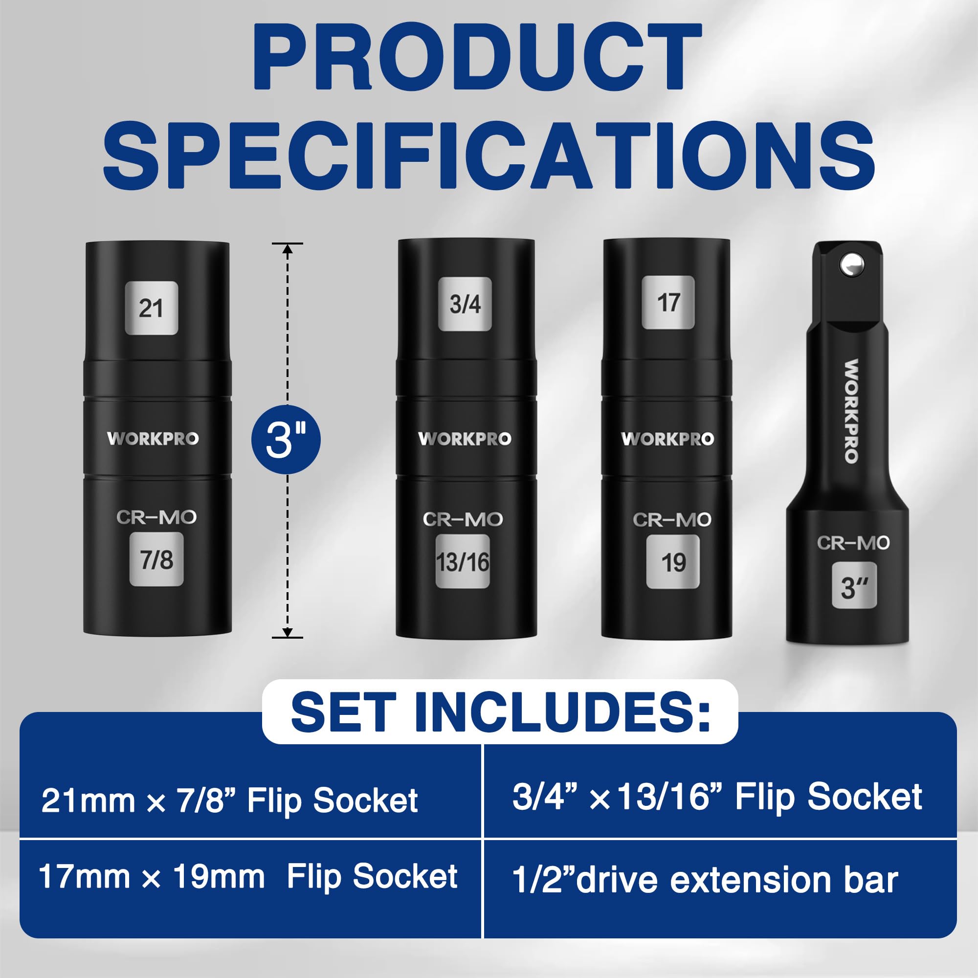 WORKPRO 19mm dual-head socket for reliable torque during removals