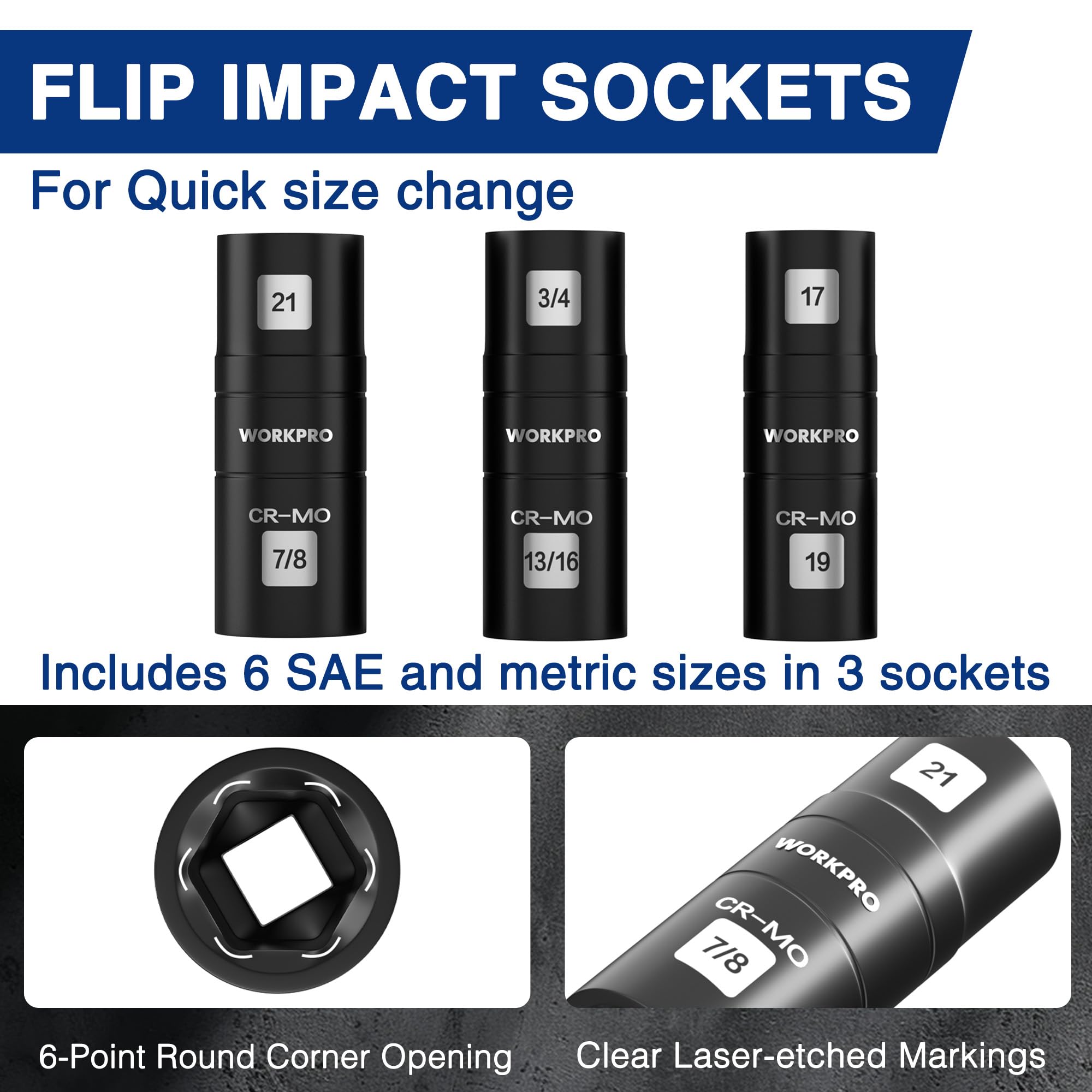 WORKPRO 21mm dual-head socket for common metric fasteners in workshop