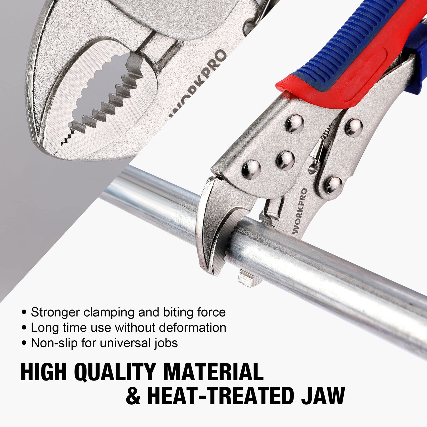 WORKPRO 6-1/2-inch straight jaw locking plier ideal for universal gripping tasks.