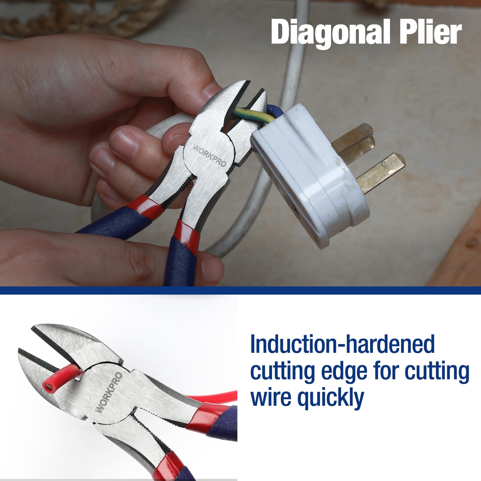 WORKPRO 6-inch diagonal pliers for clean, controlled cuts.