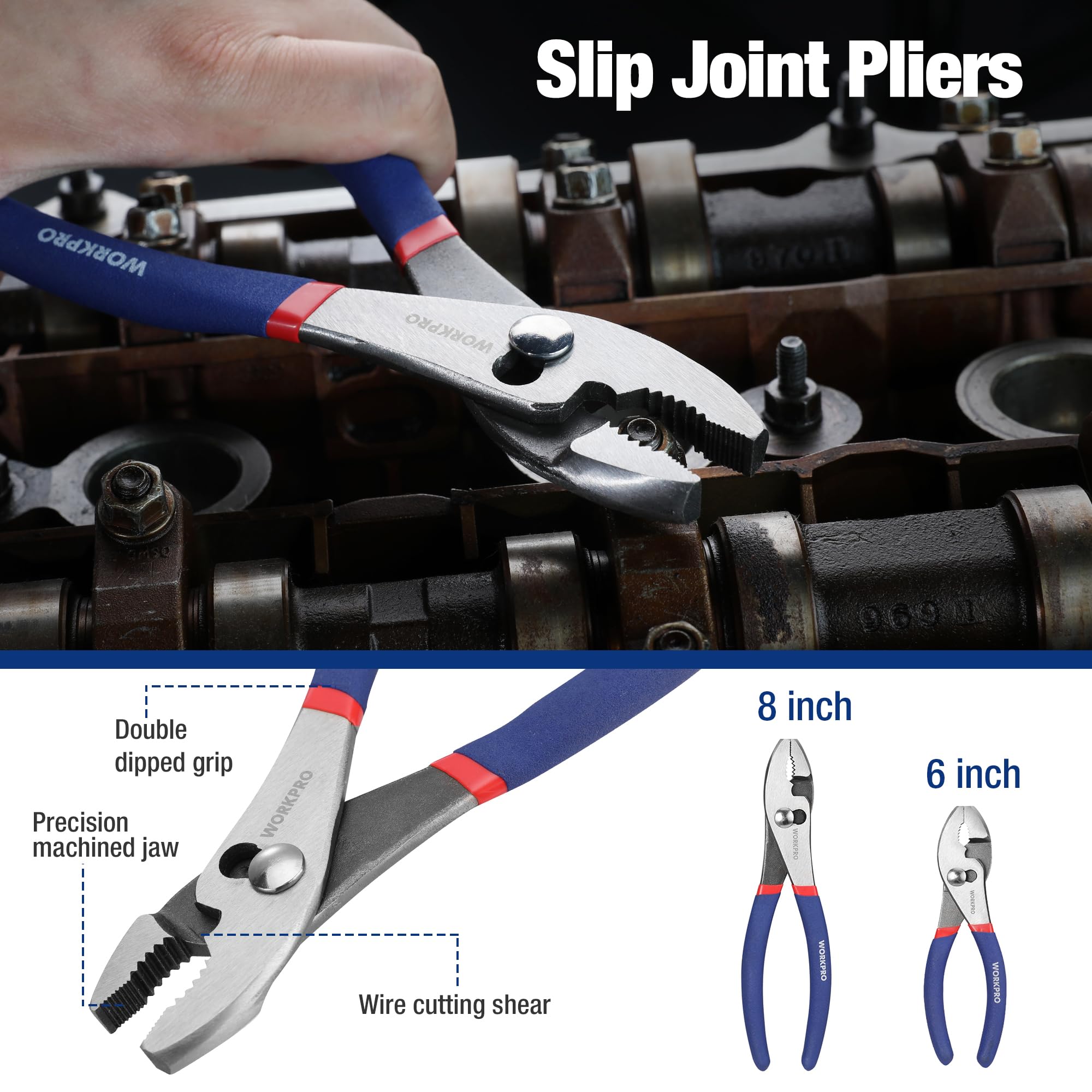 WORKPRO 6-inch slip joint pliers offering reliability in tight spaces.