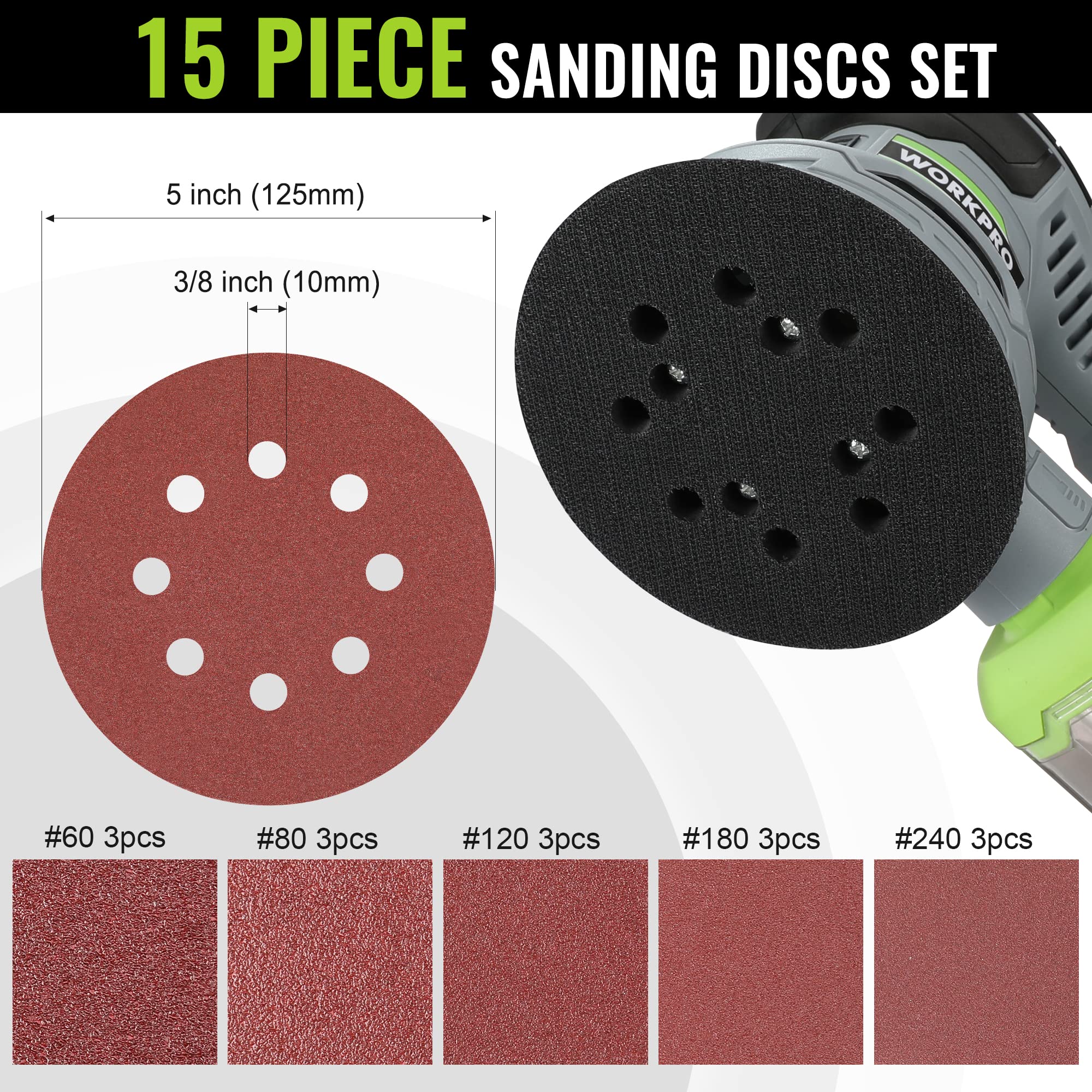 WORKPRO sander with 6-speed dial control for precision finishing