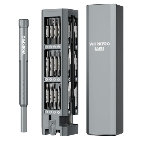 WORKPRO 60-in-1 precision screwdriver set with pop-up magnetic case for quick access to bits