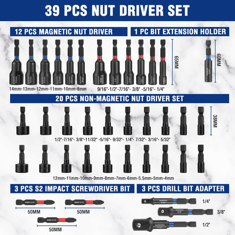 WORKPRO 65mm metric magnetic nut drivers with color coding for quick size identification