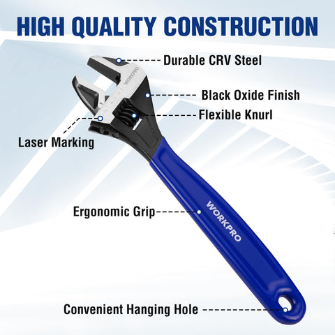 WORKPRO 6-inch adjustable wrench with chrome vanadium steel for durable use.